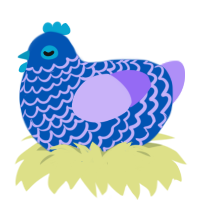 Boobert, a ultramarine and lilac chicken with a lace pattern