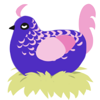A indigo and pink chicken with a half-lace pattern