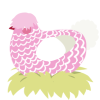 A pink and white chicken with a lace pattern