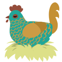 A turquoise and gold chicken with a lace pattern