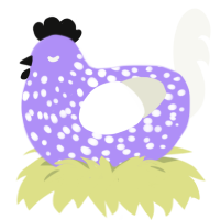 A lilac and white chicken with a speckle pattern