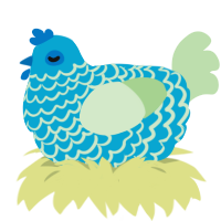 Ajax, a cerulean and gluppy chicken with a lace pattern