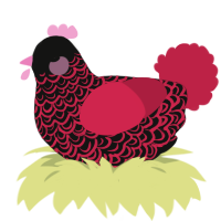 A black and crimson chicken with a double-lace pattern