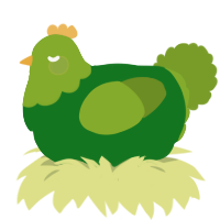 A leaf and chartreuse chicken with a head pattern