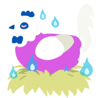 A orchid and white chicken with a head pattern