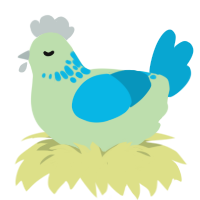 Wet Grass, a gluppy and cerulean chicken with a neck-speckle pattern
