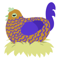 A gold and indigo chicken with a lace pattern