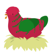 A crimson and leaf chicken with a half-bar pattern