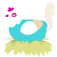Poptart, a aqua and cream chicken with a head pattern
