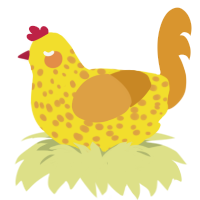 A yellow and orange chicken with a speckle pattern