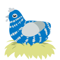 Blu, a sapphire and silver chicken with a bar pattern