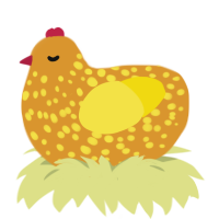 A orange and yellow chicken with a speckle pattern