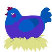 blueberry yogurt, a indigo and ultramarine chicken with a head pattern