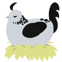 White Russian, a mist and black chicken with a neck-speckle pattern