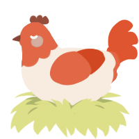 A cream and vermilion chicken with a head pattern