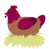 A brown and maroon chicken with a head pattern