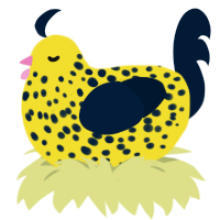 Leppard, a yellow and tumblr chicken with a speckle pattern