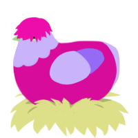 Bubblegum, a fuchsia and lilac chicken with a head pattern