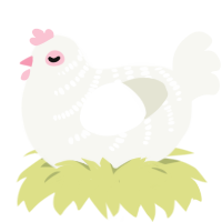 Pigeon, a white chicken with a half-bar pattern