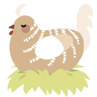 Hop, a beige and cream chicken with a half-bar pattern