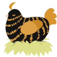 A black and orange chicken with a bar pattern