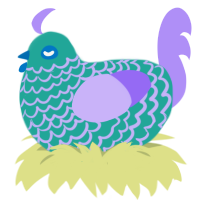 A turquoise and lilac chicken with a lace pattern