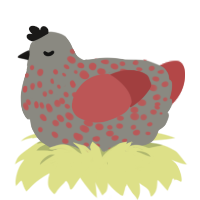 A ash and red chicken with a speckle pattern