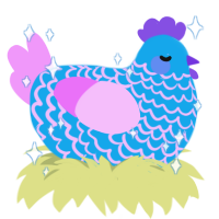 Sky, a sky and lavender chicken with a lace pattern