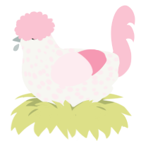 A white and rose chicken with a speckle pattern