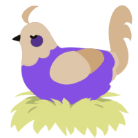 Berry Oatmeal, a blurple and beige chicken with a head pattern