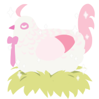 Shortcake, a white and rose chicken with a half-lace pattern