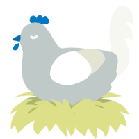 egg, a silver and white chicken