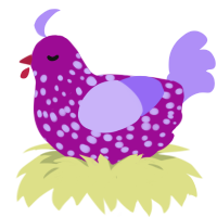 A plum and lilac chicken with a speckle pattern