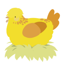A yellow and orange chicken with a neck-speckle pattern