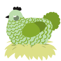 A gluppy and chartreuse chicken with a lace pattern