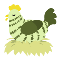 A apple and olive chicken with a bar pattern