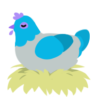 Milk Carton, a silver and cerulean chicken with a head pattern