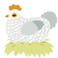 A white and silver chicken with a lace pattern