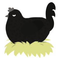 A sable and black chicken with a speckle pattern