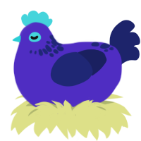 A indigo and navy chicken with a neck-speckle pattern