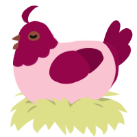 A rose and maroon chicken with a head pattern