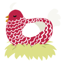A crimson and white chicken with a lace pattern