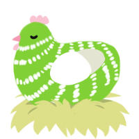 A grass and white chicken with a bar pattern