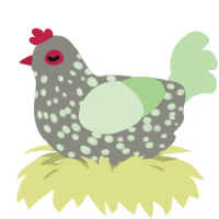 Grissom, a ash and gluppy chicken with a speckle pattern