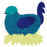 (unnamed), a teal and navy chicken with a double-lace pattern