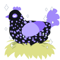Kneth, a black and blurple chicken with a speckle pattern
