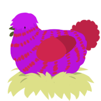 A amethyst and crimson chicken with a bar pattern