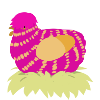 A fuchsia and honey chicken with a bar pattern