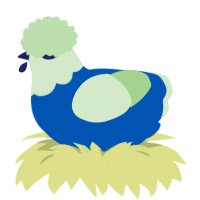 A ultramarine and gluppy chicken with a head pattern