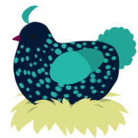 Bumbleberry, a tumblr and turquoise chicken with a speckle pattern